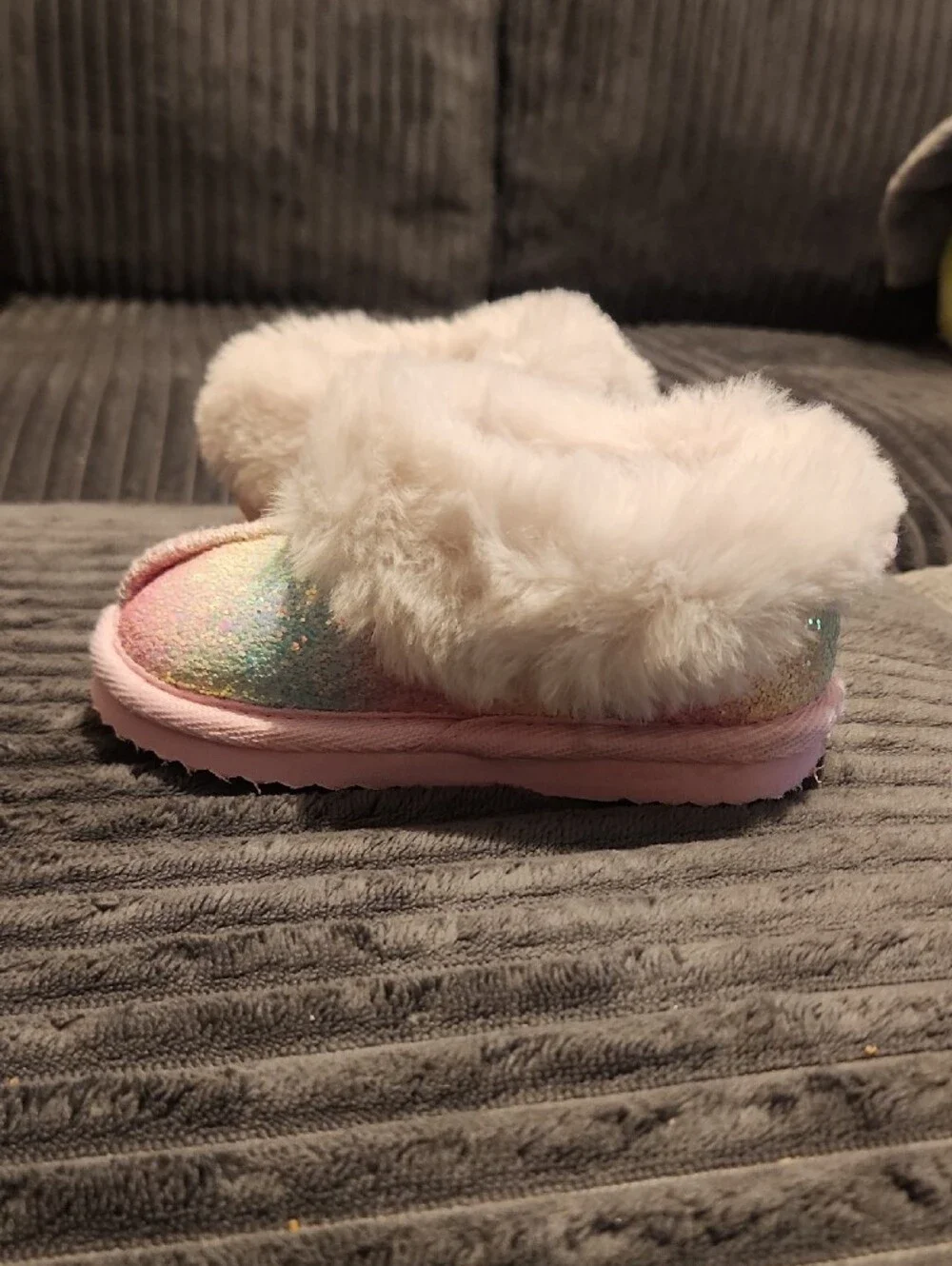 wonder nation Pastel Rainbow Glitter Slippers with Pink Trim